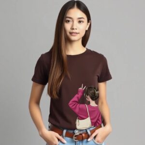 Victory Girl - Super Premium French Terry Fabric Women's Cotton Regular Half Sleeve, Round Neck - Printed, Double Bio-wash T-shirt.