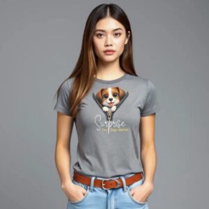 Puppy Surprise - Super Premium French Terry Fabric Women's Cotton Regular Half Sleeve, Round Neck - Printed, Double Bio-wash T-shirt.