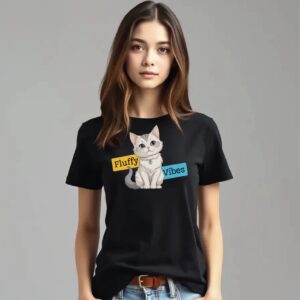 Fluffy Vibes - Super Premium French Terry Fabric Women's Cotton Regular Half Sleeve, Round Neck - Printed, Double Bio-wash T-shirt.