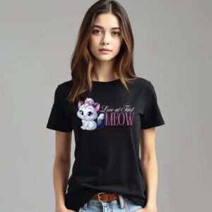 Meow - Super Premium French Terry Fabric Women's Cotton Regular Half Sleeve, Round Neck - Printed, Double Bio-wash T-shirt.