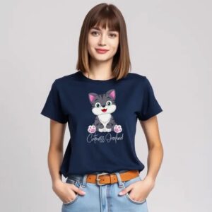Cuteness Cat - Super Premium French Terry Fabric Women's Cotton Regular Half Sleeve, Round Neck - Printed, Double Bio-wash T-shirt.