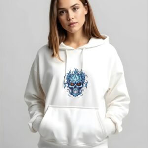 Skeleton Head  - Super Premium Fabric Women's Cotton Hoodie - Printed, Double Bio-wash T-shirt.
