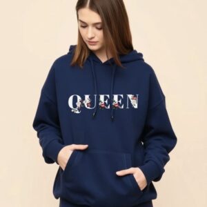 Queen - Super Premium Fabric Women's Cotton Hoodie - Printed, Double Bio-wash T-shirt.