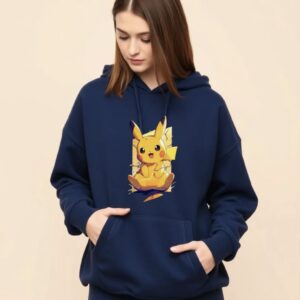 Pikachu - Super Premium Fabric Women's Cotton Hoodie - Printed, Double Bio-wash T-shirt.
