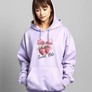 Strawberry - Super Premium Fabric Women's Cotton Hoodie - Printed, Double Bio-wash T-shirt.