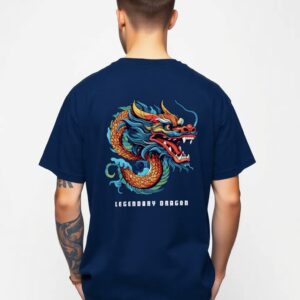 Legendry Dragon - Super Premium 240 GSM French Terry Fabric Men's Cotton Oversize T-Shirt - Printed, Double Bio-wash T-shirt.