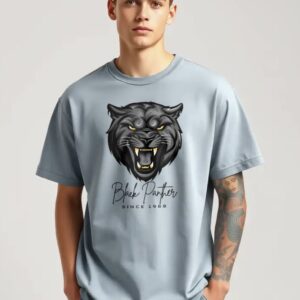 Black Panther - Super Premium 240 GSM French Terry Fabric Men's Cotton Oversize T-Shirt - Printed, Double Bio-wash T-shirt.