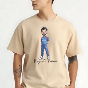 Play With Passion - Super Premium 240 GSM French Terry Fabric Men's Cotton Oversize T-Shirt - Printed, Double Bio-wash T-shirt.